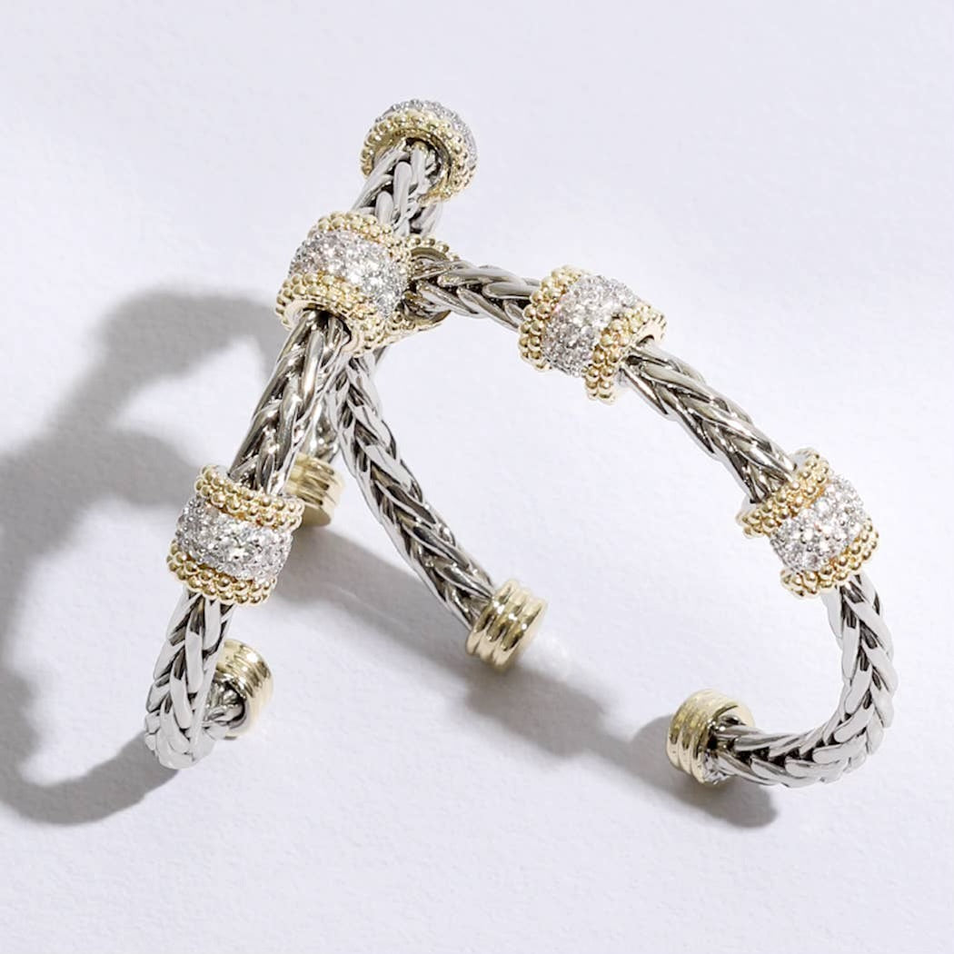 Silver with 3 Gold Accents Cuff Bracelet