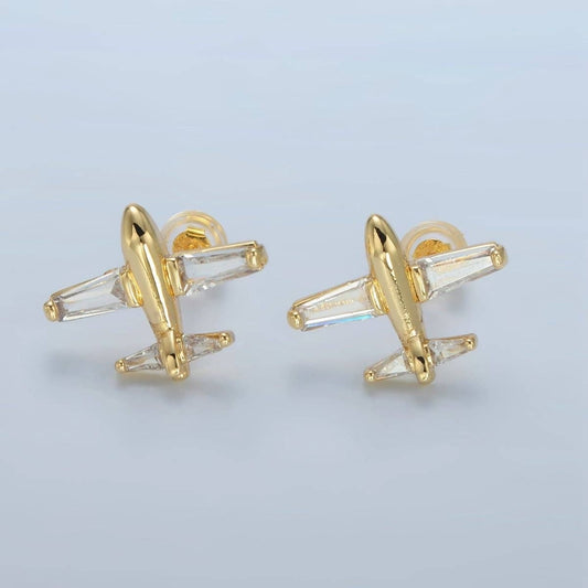Gold Airplane Travel Earrings