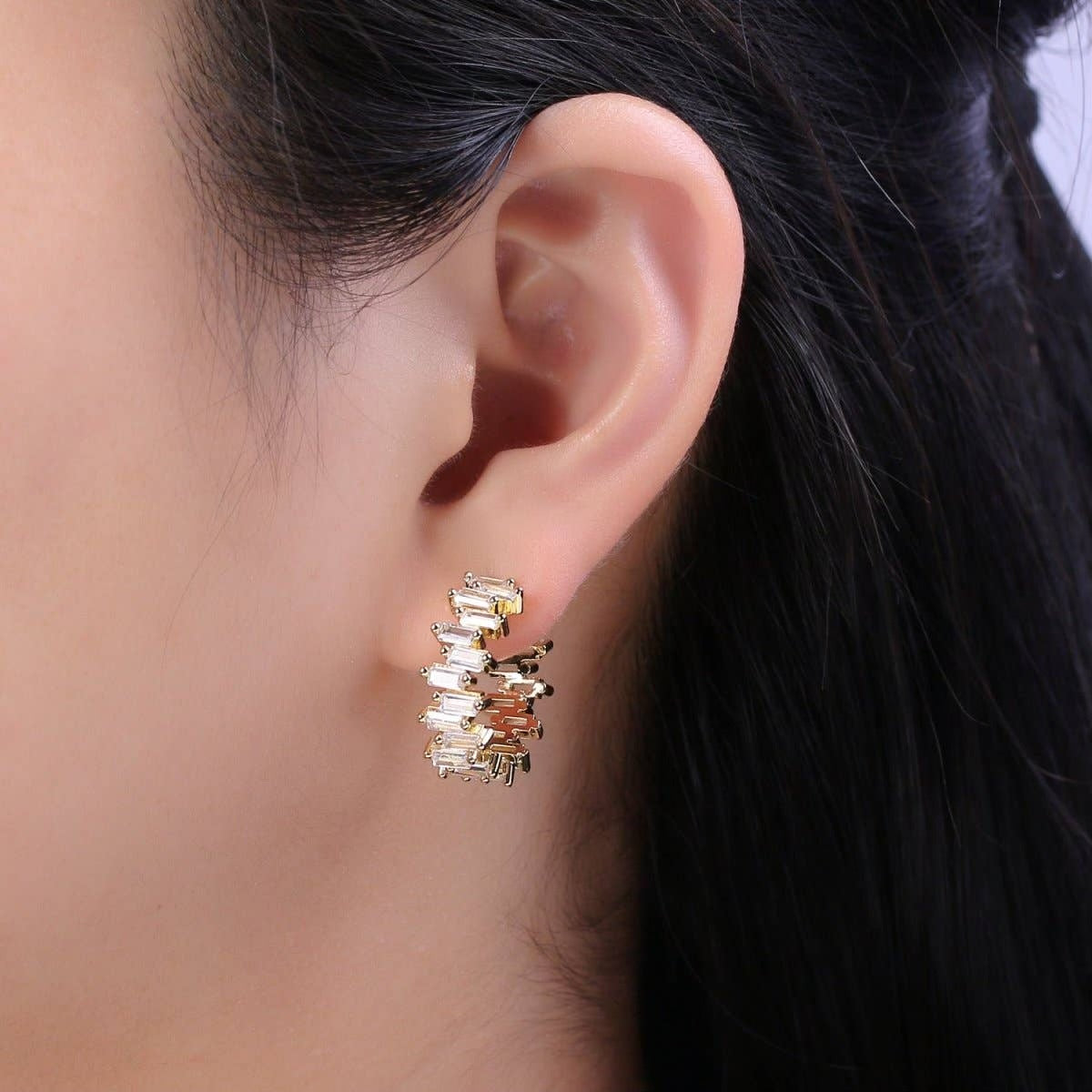Gold Baguette Hoop Earrings
