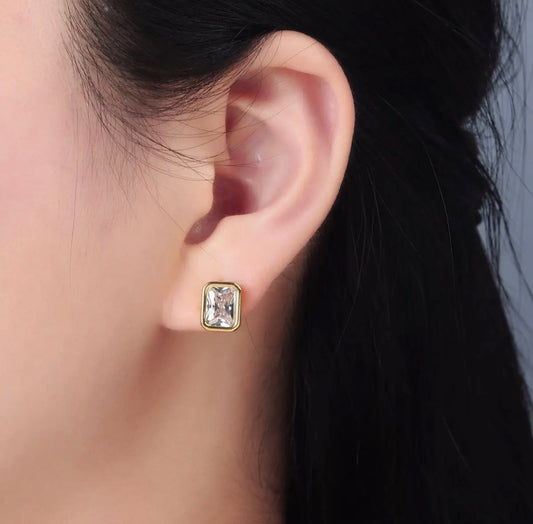 Baguette Bezel Stud Earrings