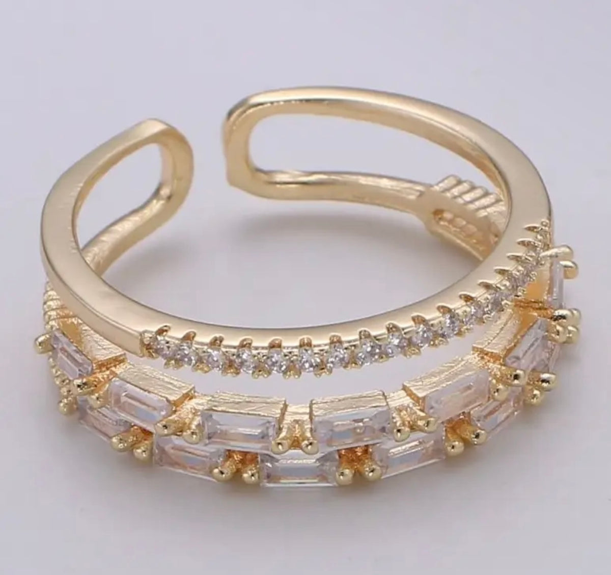 Double Band Diamond and Baguette Ring