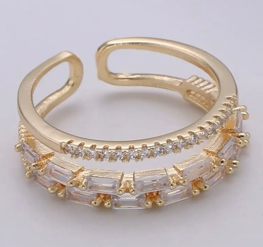 Double Band Diamond and Baguette Ring